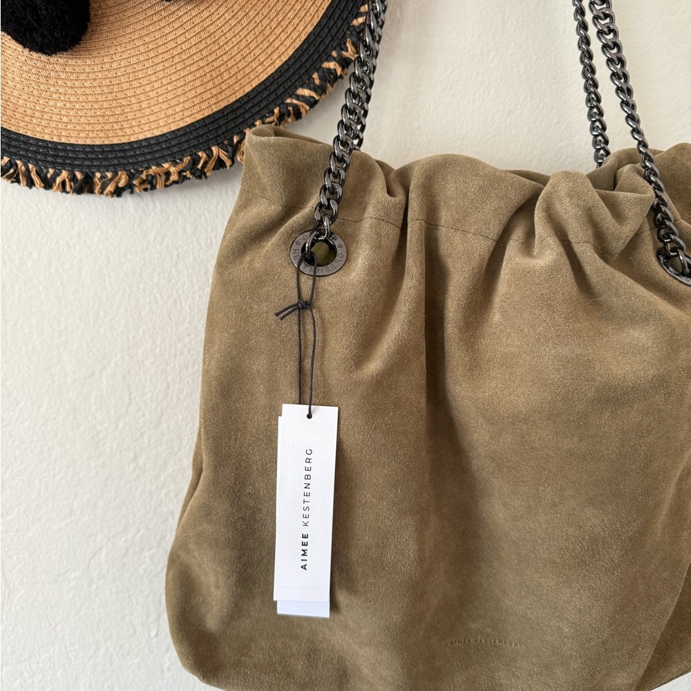 NWT Aimee Kestenberg Olive Green Suede Leather Tribeca Chain Tote Bag - Picture 8 of 16